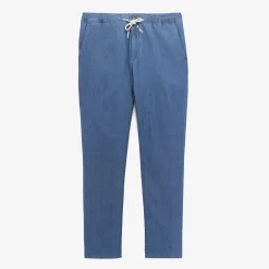 Pantalons|Daddy Cool>SERGE BLANCO 738 chambray tapered chinos with elasticated waistband and denim blue DARK NAVY