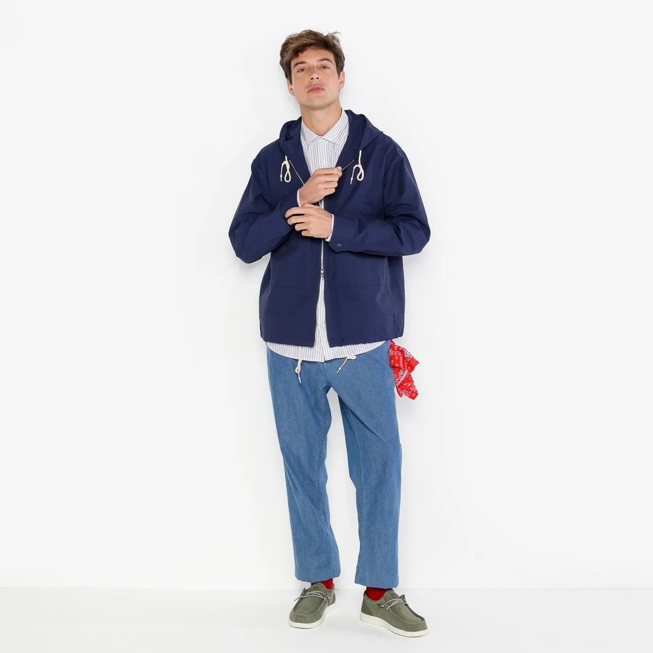 Pantalons|Daddy Cool>SERGE BLANCO 738 chambray tapered chinos with elasticated waistband and denim blue DARK NAVY