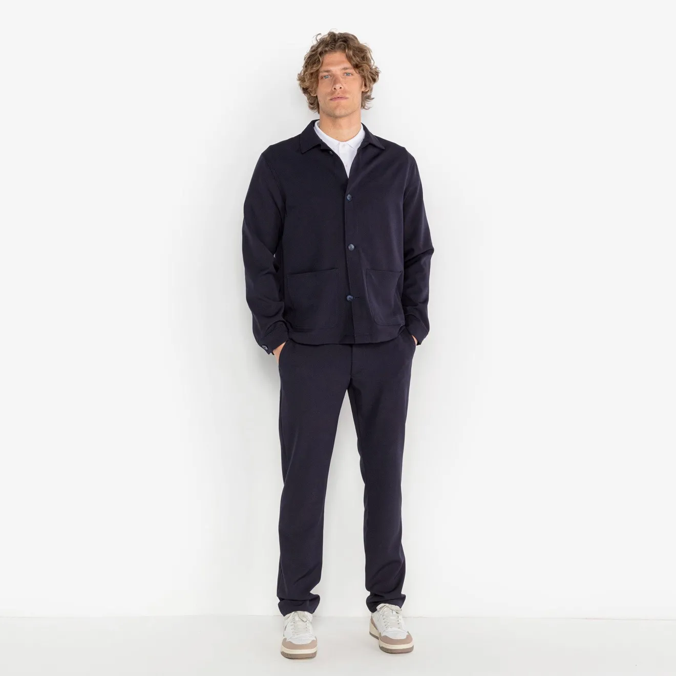 Pantalons|L'élégant>SERGE BLANCO 549 stretch straight cut dark navy chinos SKIN