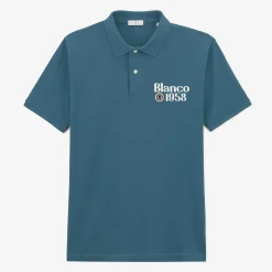 Polos>SERGE BLANCO Blanco 1958 blue short-sleeved cotton pique polo shirt LYS