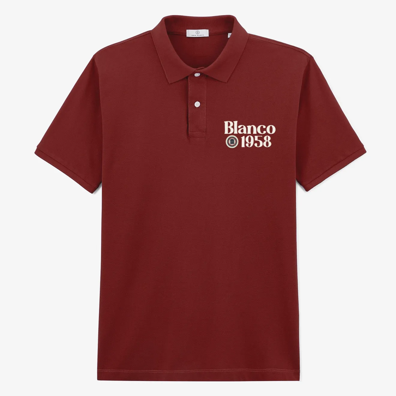 Polos>SERGE BLANCO Blanco 1958 Merlot Red Short Sleeve Cotton Pique Polo Shirt BLEU