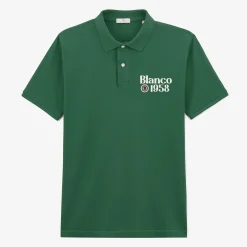 Polos>SERGE BLANCO Blanco 1958 short-sleeved cotton pique polo shirt in fir green LYS
