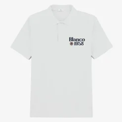 Polos>SERGE BLANCO Blanco 1958 short-sleeved cotton pique polo shirt in lily white MARINE