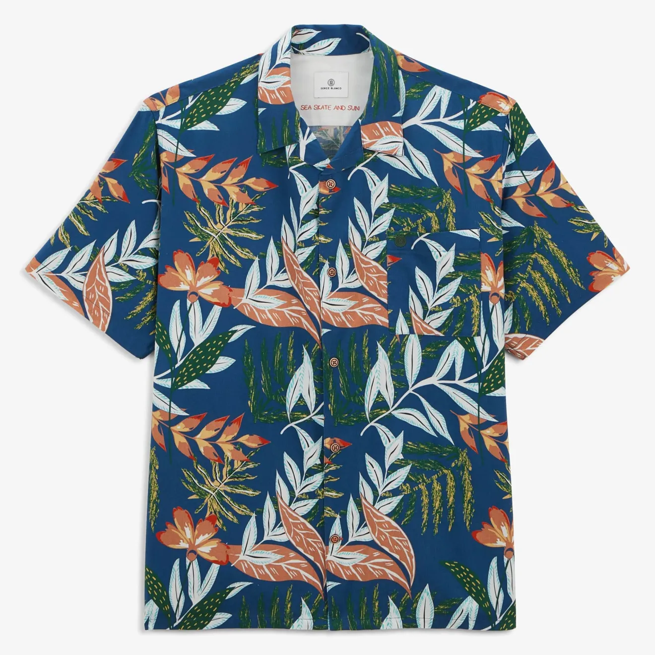 Chemises>SERGE BLANCO Caracas shirt with nation blue leaf print SKIN