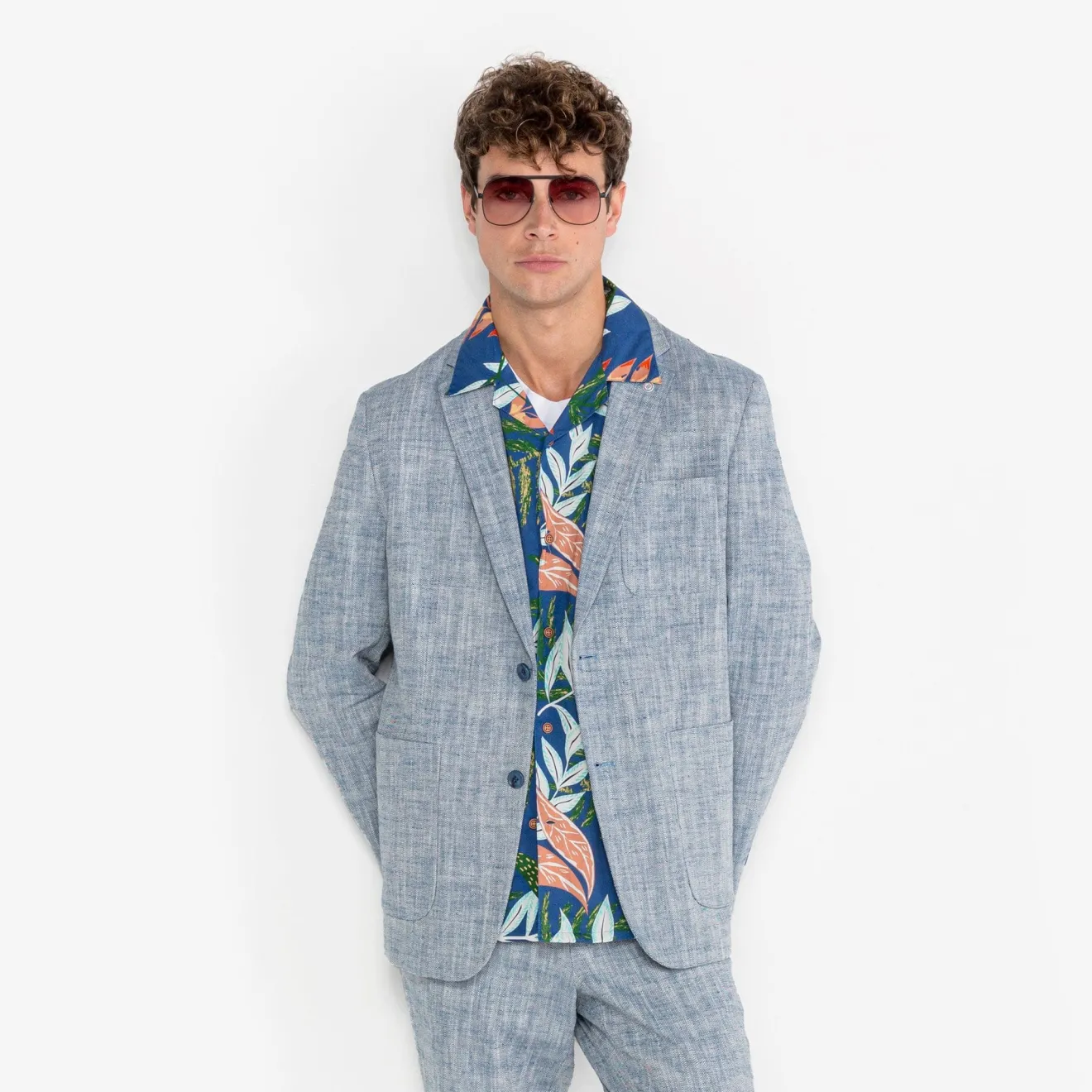 Chemises>SERGE BLANCO Caracas shirt with nation blue leaf print SKIN