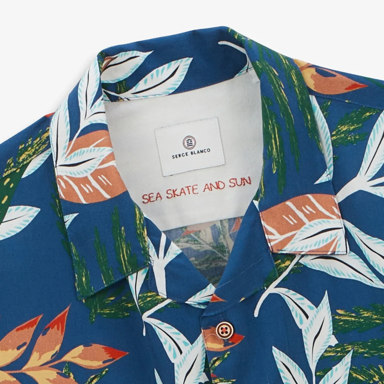 Chemises>SERGE BLANCO Caracas shirt with nation blue leaf print SKIN