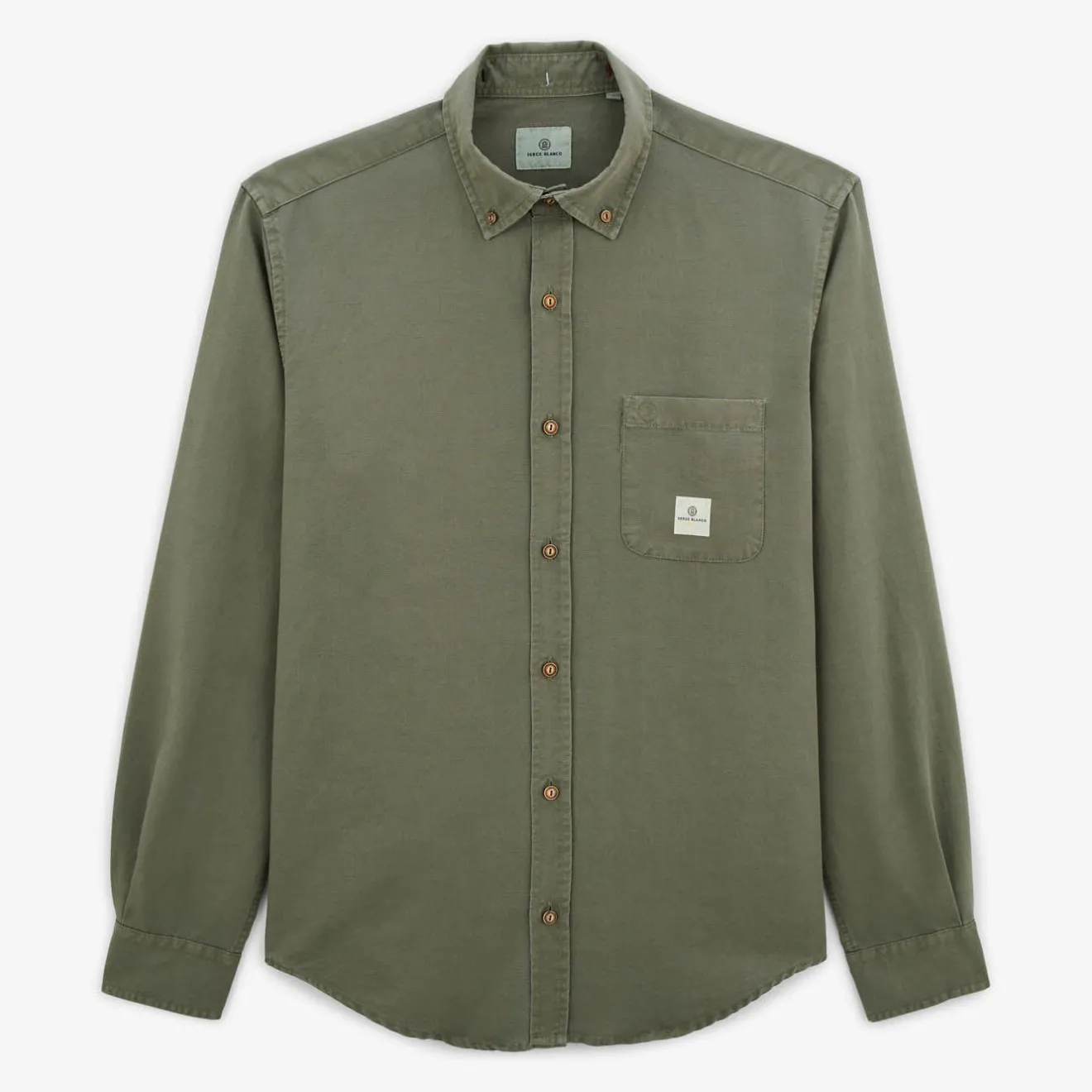 Ligne Play|Chemises>SERGE BLANCO Carl Oxford shirt in teak green linen CIEL