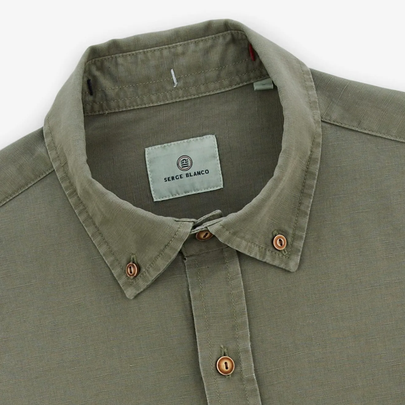 Ligne Play|Chemises>SERGE BLANCO Carl Oxford shirt in teak green linen CIEL