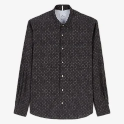 Chemises>SERGE BLANCO Charcoal printed poplin shirt with slim fit OLIVE