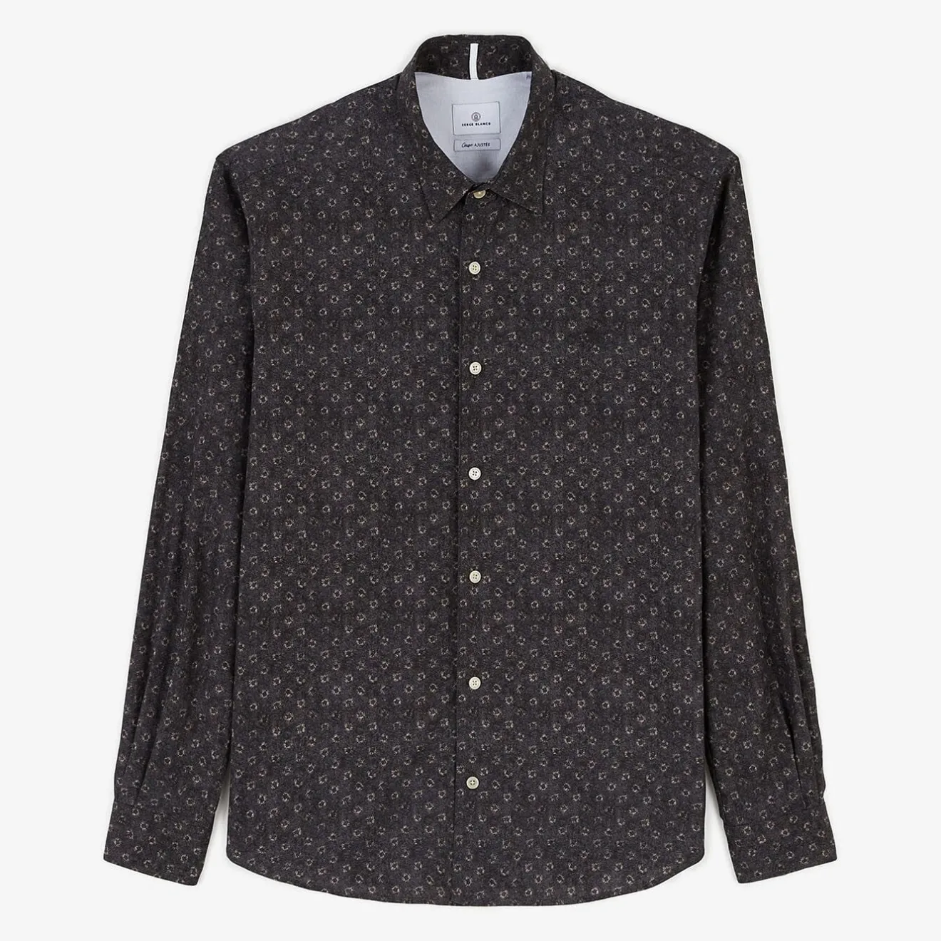 Chemises>SERGE BLANCO Charcoal printed poplin shirt with slim fit OLIVE