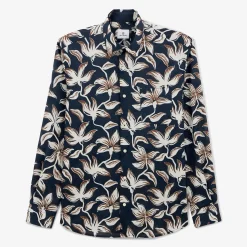Chemises>SERGE BLANCO Charles hibiscus dark navy shirt BLEU NUIT