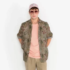 Chemises>SERGE BLANCO Charles shirt in camel jungle pattern linen BLEU