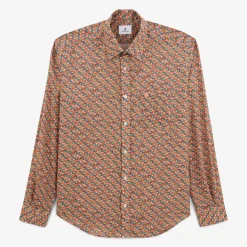 Chemises>SERGE BLANCO Charles shirt printed in coral orange CORAIL