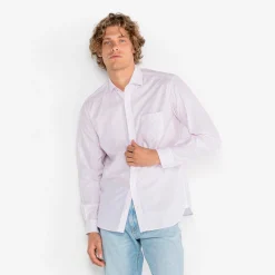 Chemises|L'élégant>SERGE BLANCO Charles shirt with lilac pink stick stripes BLANC