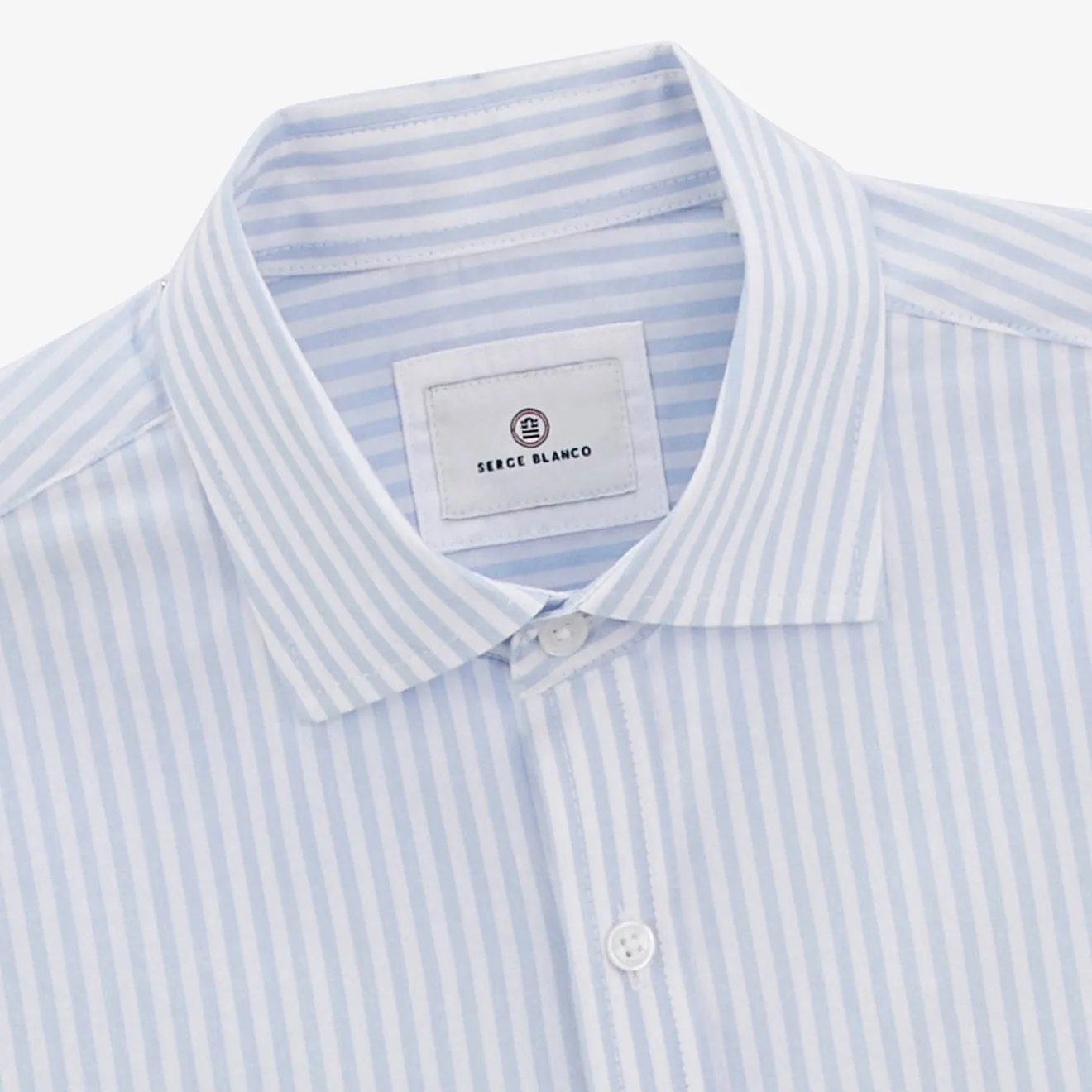 Chemises>SERGE BLANCO Charles shirt with sky blue stick stripes BLANC