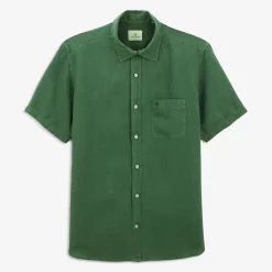 Chemises>SERGE BLANCO Charles short-sleeved shirt in mint green linen CIEL