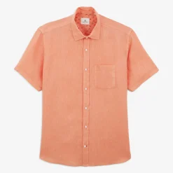 Chemises>SERGE BLANCO Charles short-sleeved shirt in coral orange linen MINT