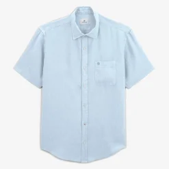 Chemises>SERGE BLANCO Charles short-sleeved shirt in sky blue linen CIEL