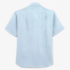 Chemises>SERGE BLANCO Charles short-sleeved shirt in sky blue linen CIEL