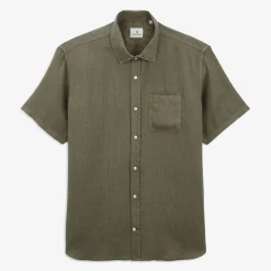 Chemises>SERGE BLANCO Charles short-sleeved shirt in military green linen CIEL