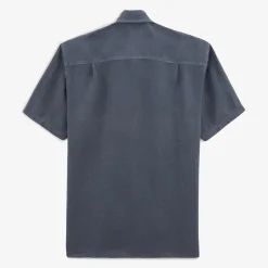 Chemises|L'élégant>SERGE BLANCO Charles short-sleeved shirt in denim blue linen NUAGE