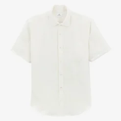 Chemises>SERGE BLANCO Charles short-sleeved white linen shirt MILITAIRE