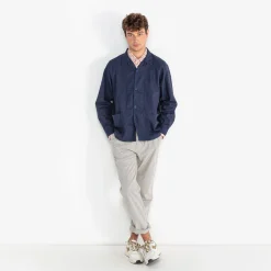 Pantalons>SERGE BLANCO Chino 549 in ecru tennis striped seersucker BLEACH