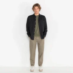 Pantalons|L'élégant>SERGE BLANCO Chino 750 Peter tapered elasticated waist teak green DARK BLUE