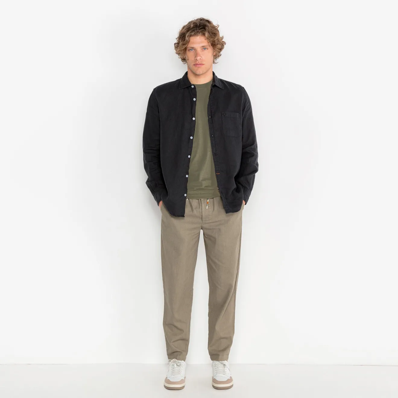 Pantalons|L'élégant>SERGE BLANCO Chino 750 Peter tapered elasticated waist teak green DARK BLUE