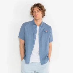 Crazy Logo|Chemises>SERGE BLANCO Clovis shirt with cloud blue arcade embroidery SKIN