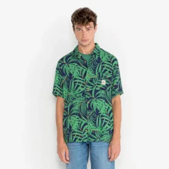 Ligne Play|Chemises>SERGE BLANCO Clovis shirt with mint green foliage pattern ANTHRACITE