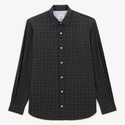 Chemises>SERGE BLANCO Dark blue long sleeve shirt in checked fabric JAUNE