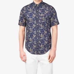 Chemises>SERGE BLANCO Dark blue short sleeve printed shirt INDIGO