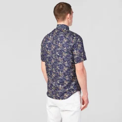 Chemises>SERGE BLANCO Dark blue short sleeve printed shirt INDIGO