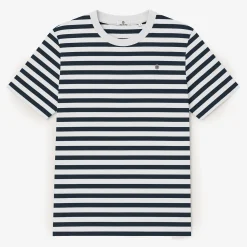 T-shirts>SERGE BLANCO Dark navy blue striped cotton short-sleeved T-shirt SAPIN