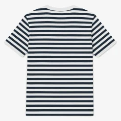 T-shirts>SERGE BLANCO Dark navy blue striped cotton short-sleeved T-shirt SAPIN
