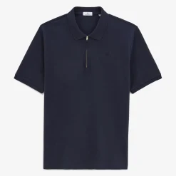Polos>SERGE BLANCO Lino short-sleeved pique polo shirt with zipped collar in dark navy ARDOISE