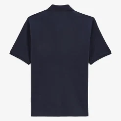 Polos>SERGE BLANCO Lino short-sleeved pique polo shirt with zipped collar in dark navy ARDOISE