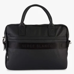 London|Sacoches D'ordinateur>SERGE BLANCO London Black Leather Laptop Bag NOIR