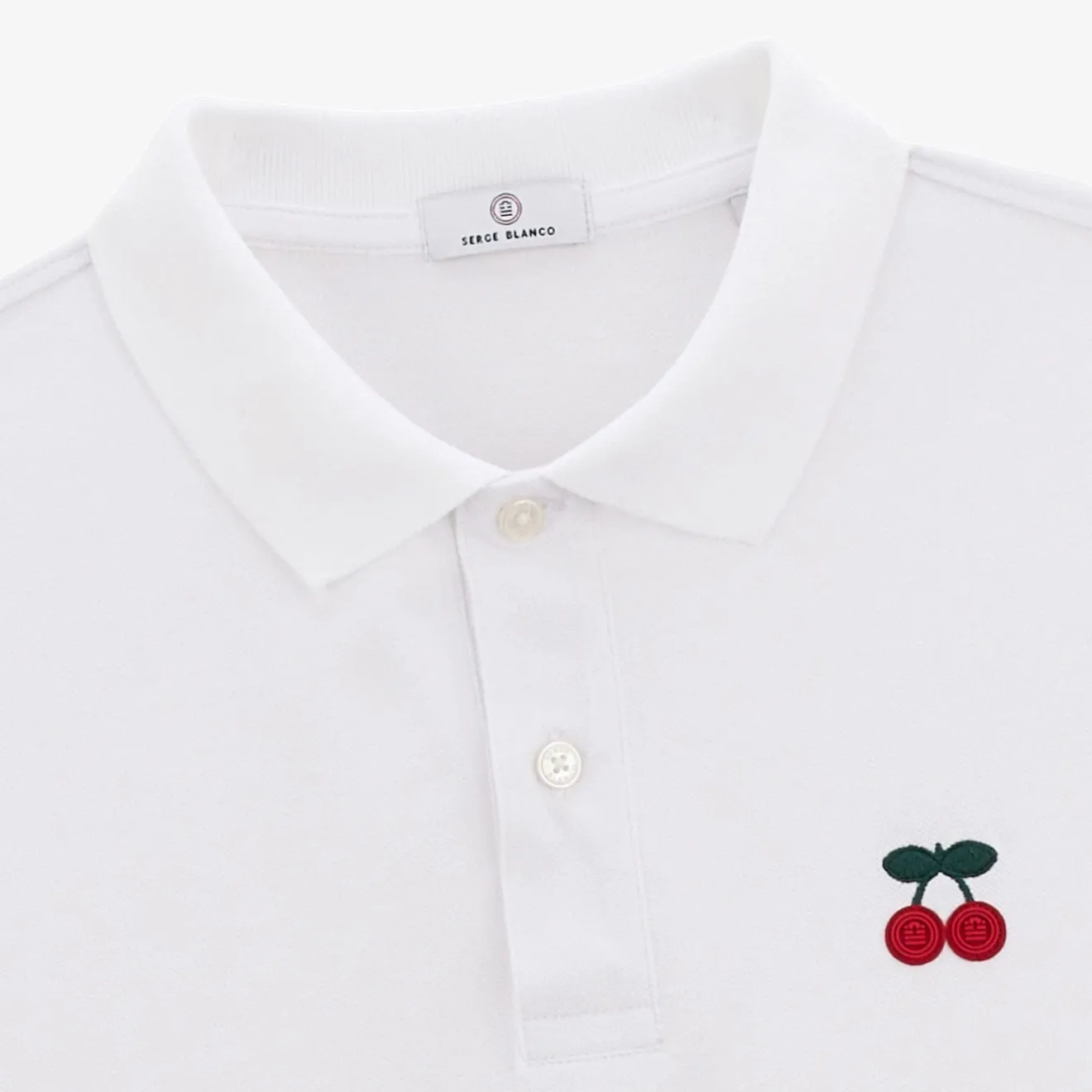 Crazy Logo|Polos>SERGE BLANCO London pique short-sleeved polo shirt with white cherry embroidery ARDOISE