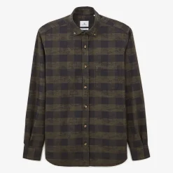 Chemises>SERGE BLANCO Long Sleeve Cotton Military Plaid Shirt ROUGE