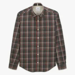 Chemises>SERGE BLANCO Long sleeved fir green plaid shirt ORANGE