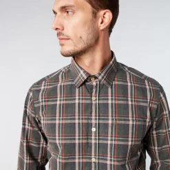 Chemises>SERGE BLANCO Long sleeved fir green plaid shirt ORANGE