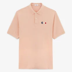 Crazy Logo|Polos>SERGE BLANCO Lorys pique short-sleeved polo shirt with pink skin arcade embroidery BLANC