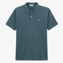 Polos|L'élégant>SERGE BLANCO Lucas denim blue short-sleeved pique polo shirt PERLE
