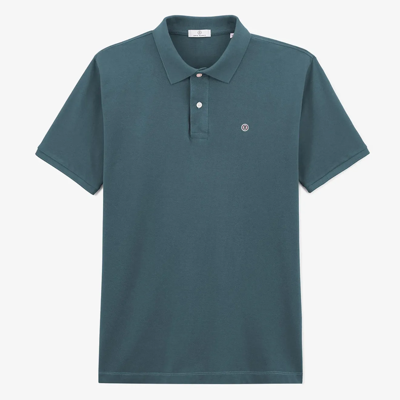 Polos|L'élégant>SERGE BLANCO Lucas denim blue short-sleeved pique polo shirt PERLE