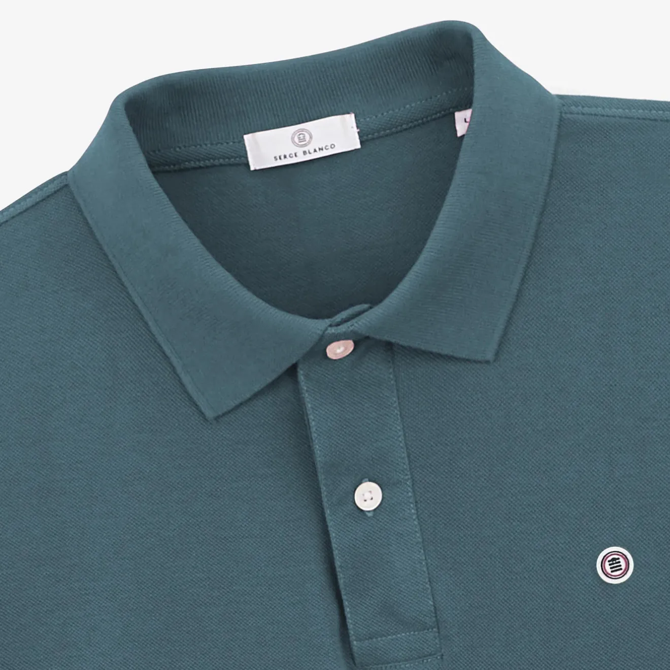Polos|L'élégant>SERGE BLANCO Lucas denim blue short-sleeved pique polo shirt PERLE