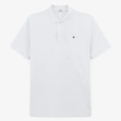 Polos|Tel Père, Tel Fils>SERGE BLANCO Lucas men's white polo shirt in cotton pique knit SKIN