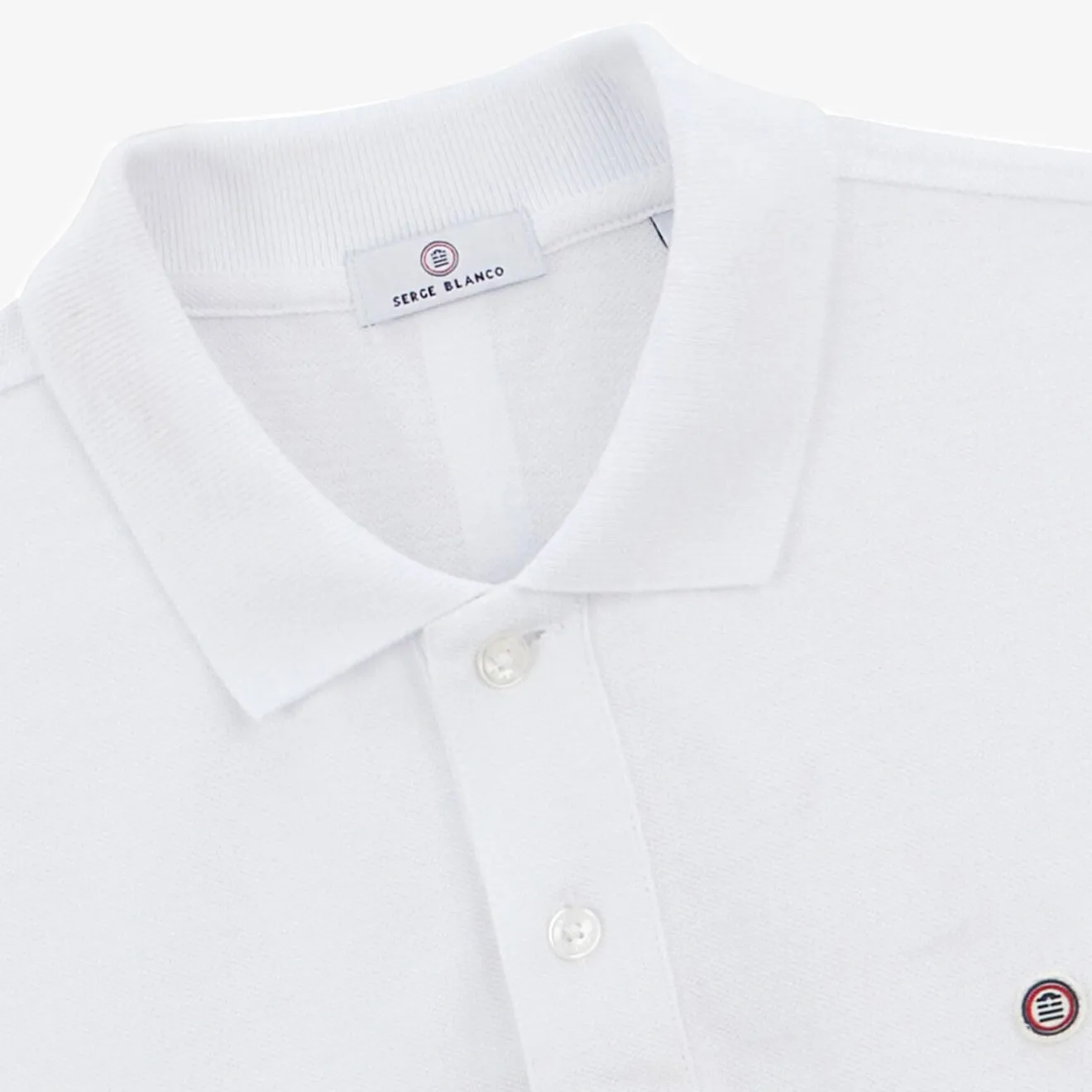 Polos|Tel Père, Tel Fils>SERGE BLANCO Lucas men's white polo shirt in cotton pique knit SKIN