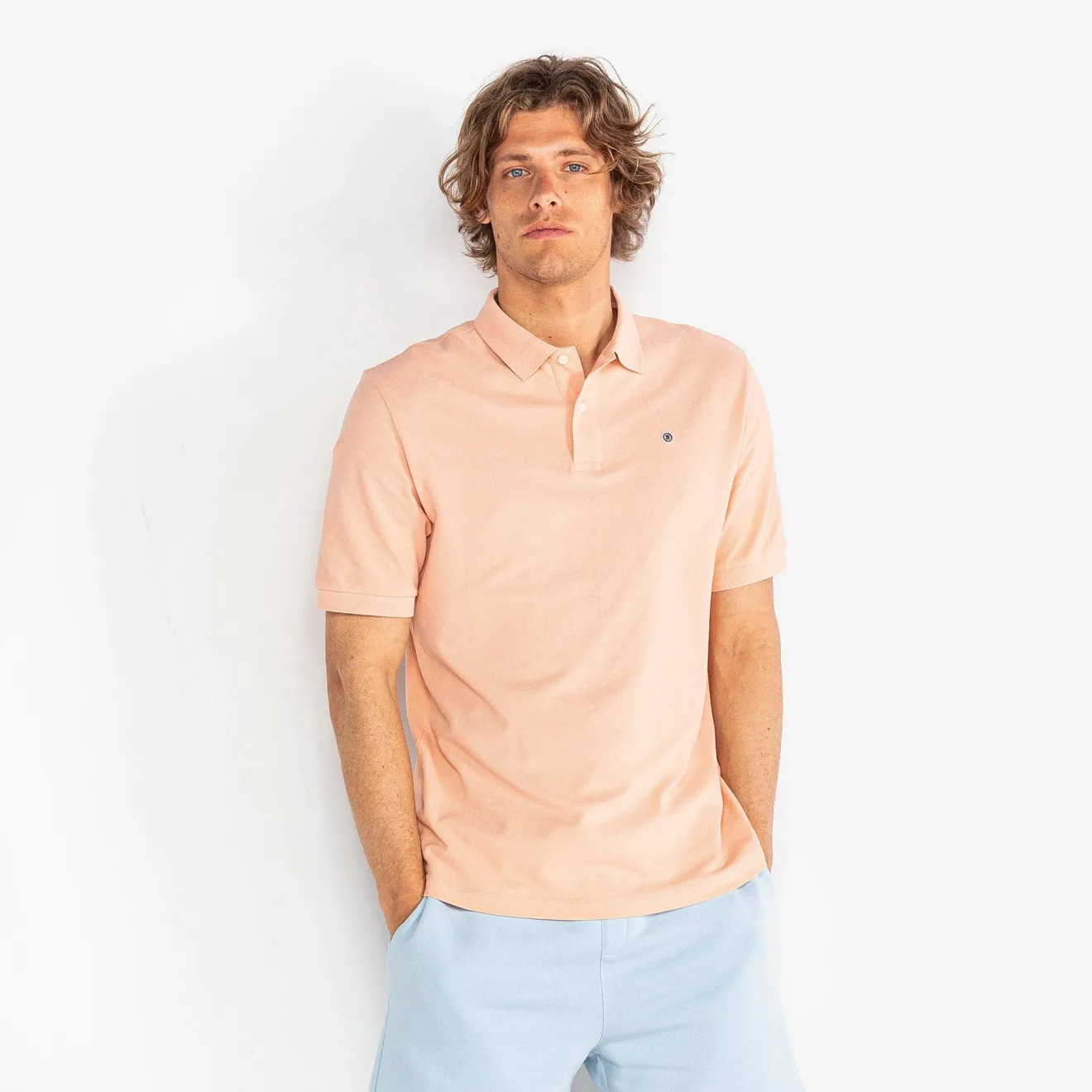 Polos|L'élégant>SERGE BLANCO Lucas skin pink short-sleeved pique polo shirt AMANDE
